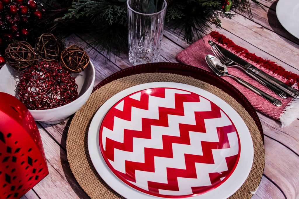 Red and White Chevon Natural Christmas Tablescape-21