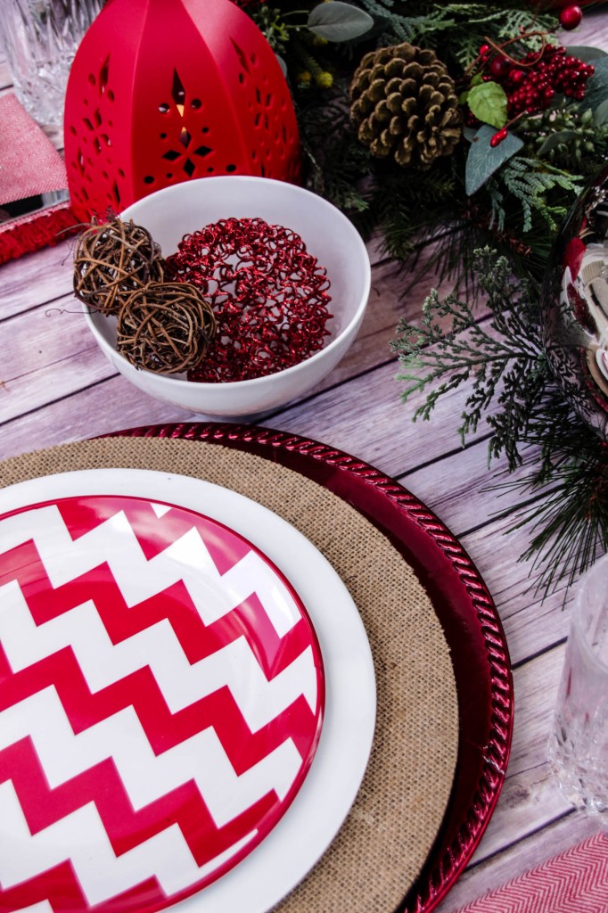 Red and White Chevon Natural Christmas Tablescape-26